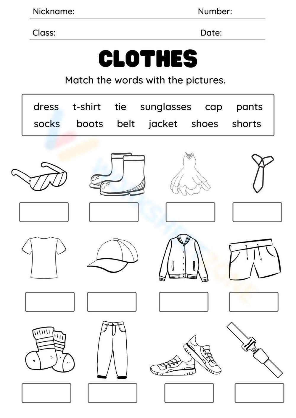 Description of clothes worksheet