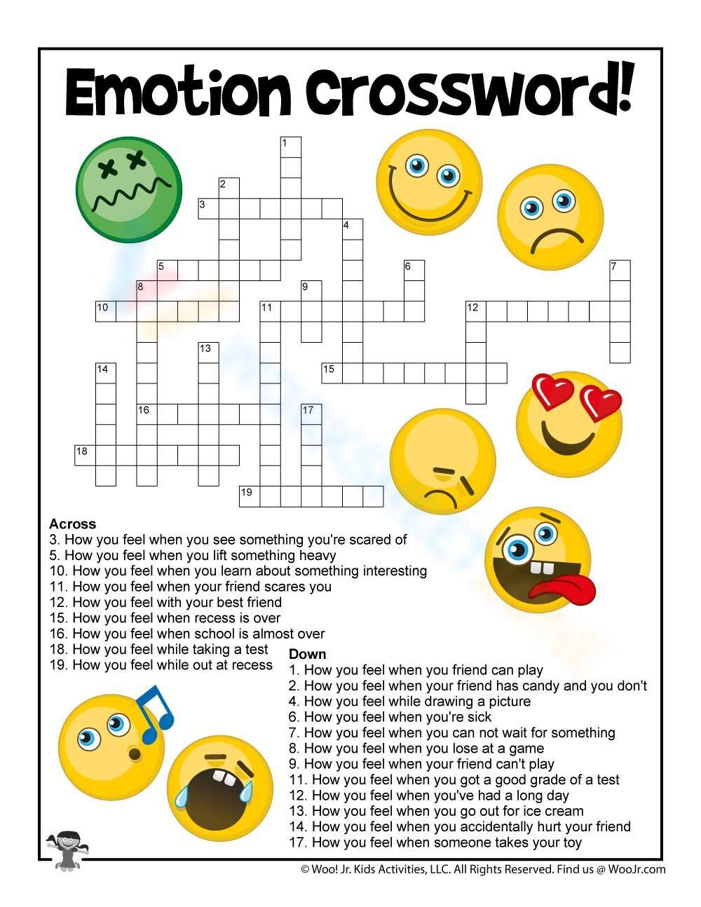 Emotion Crossword Worksheet