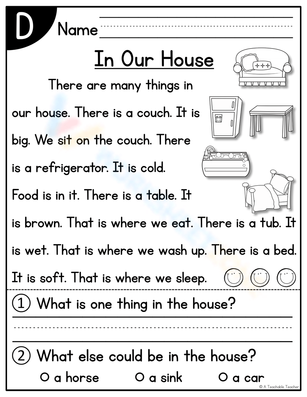 Things around the house worksheet