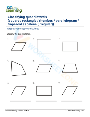 Classifying Quadrilaterals Worksheets