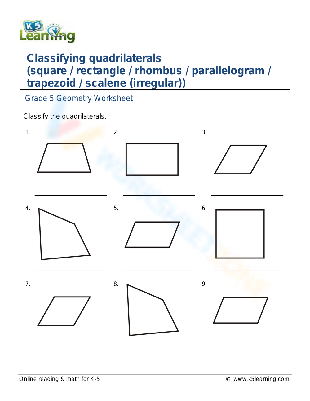 geometry quadrilaterals worksheet