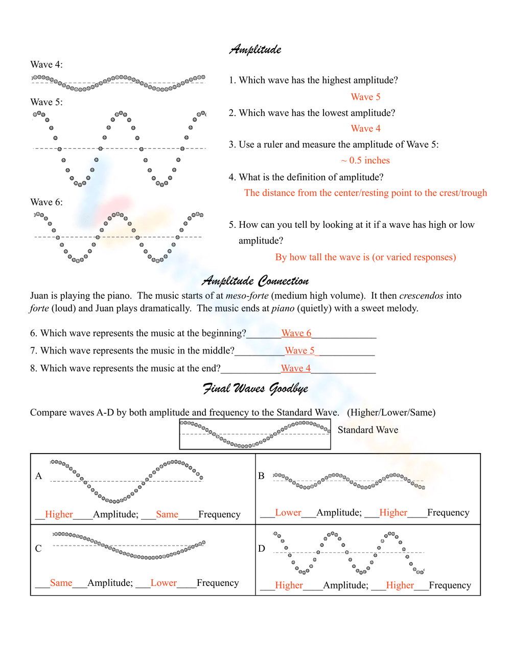 Free Printable Waves Worksheets With Answer Key