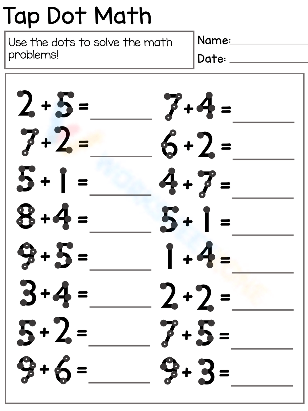 touch math addition worksheets