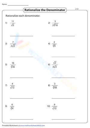 Rationalizing The Denominator worksheets