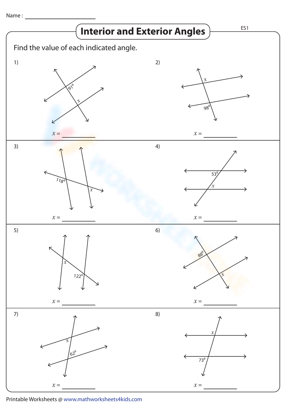 Interior And Exterior Angles Worksheet