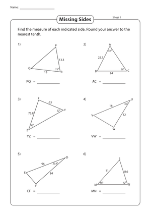Find Missing Sides Worksheets