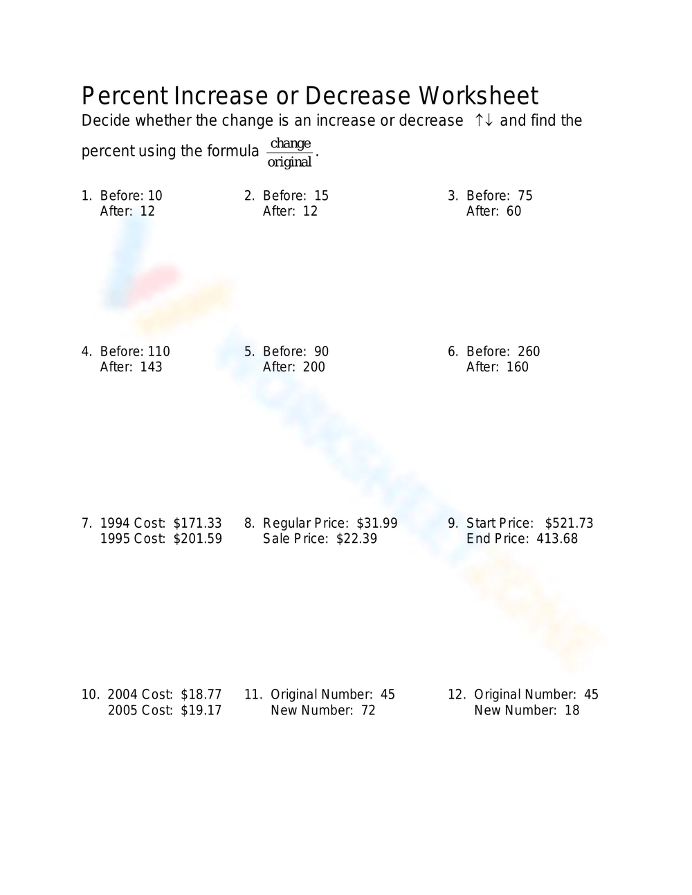 Percent Increase Or Decrease Worksheet Worksheet percent-increase-or-decrease-worksheet-worksheet