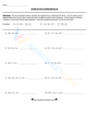 Simplifying Expressions Practice Worksheets