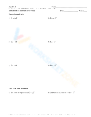 Free Printable Binomial Theorem Worksheets for Students