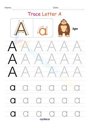 Letter A with Ape Worksheets