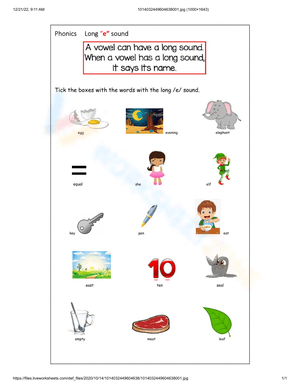 Free Printable Long E Worksheets for Students