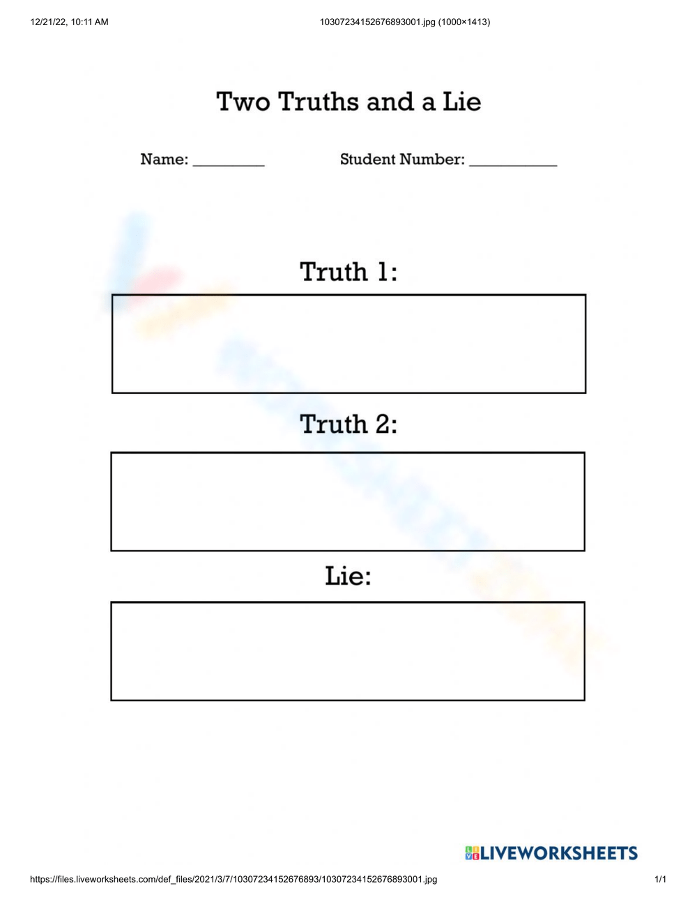 Free Printable Two Truths and a Lie Worksheets