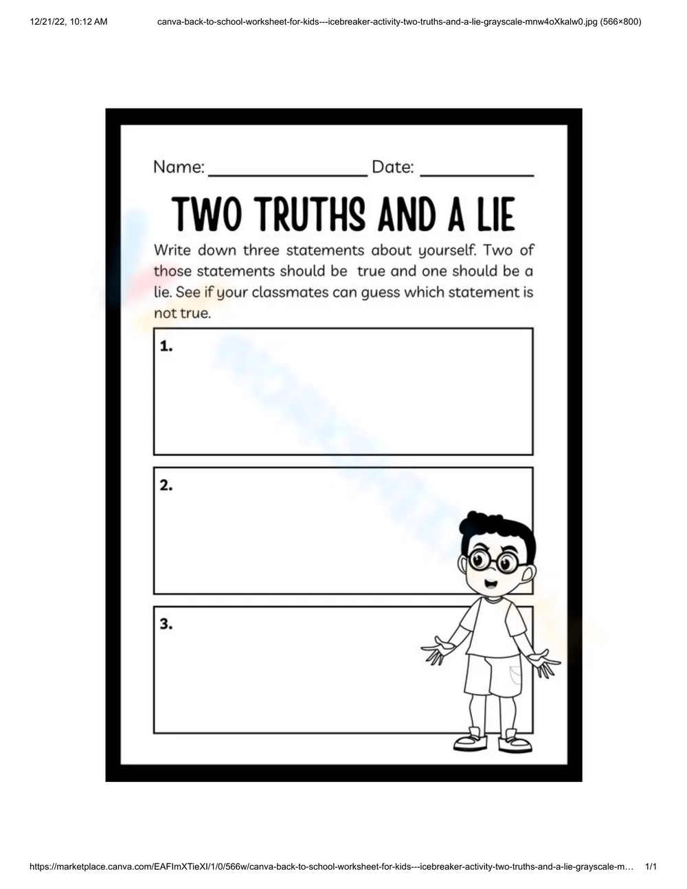2 Truths And 1 Lie List Worksheet 