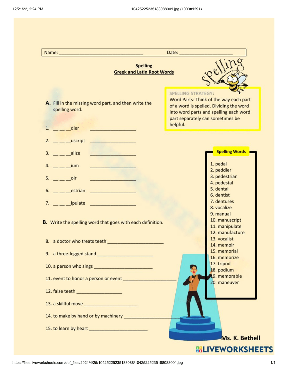 Spelling Root Words Worksheet 