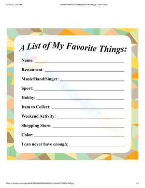 My Favorite Things worksheets