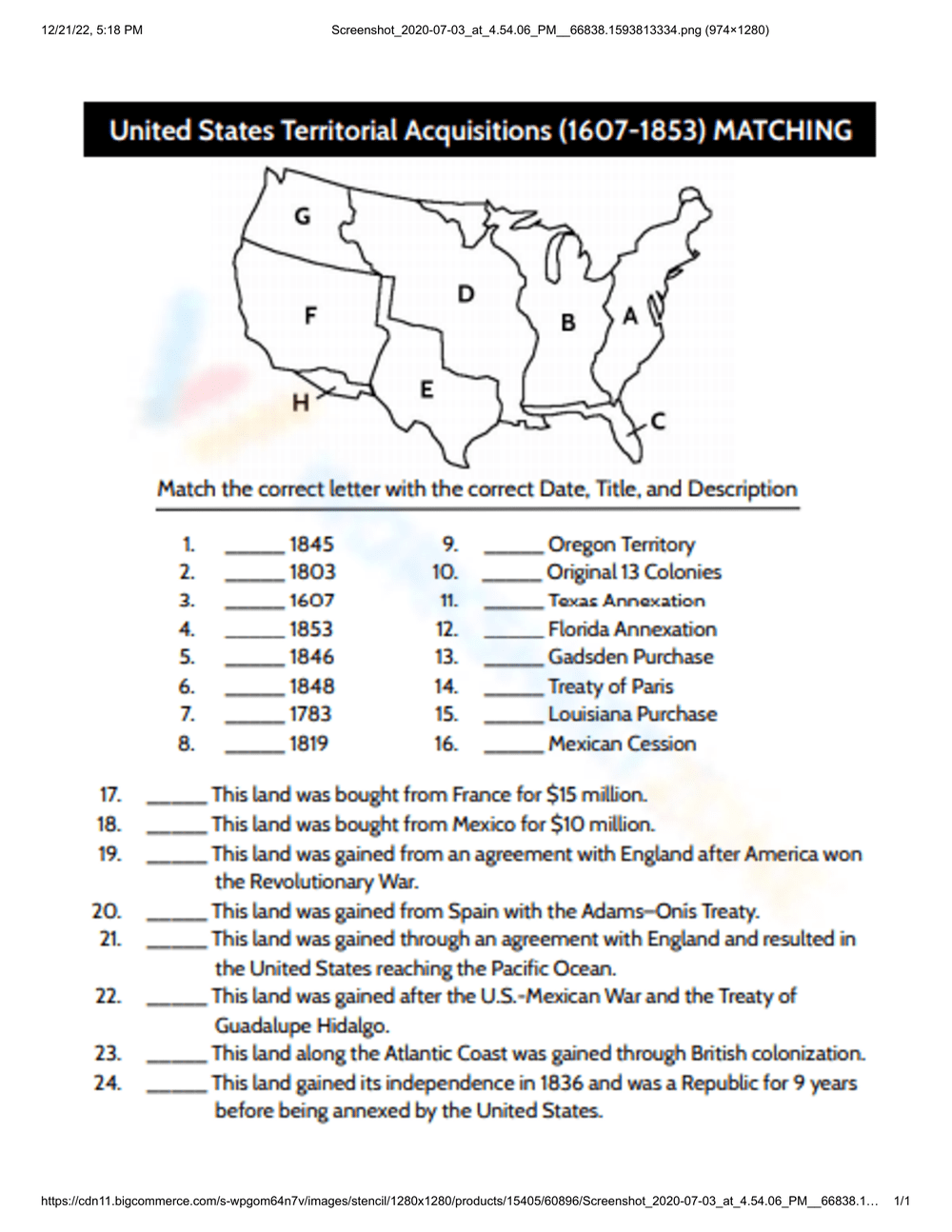 Manifest destiny worksheet