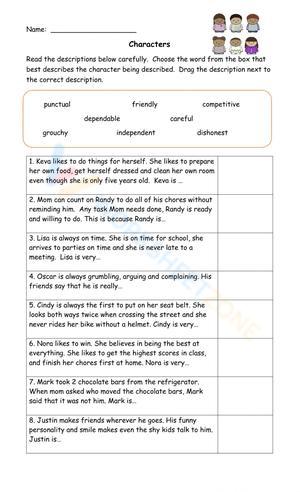 Personal Characteristics  Character trait worksheets, Character