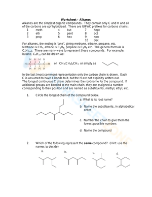 Naming alkanes worksheets Naming alkanes worksheets