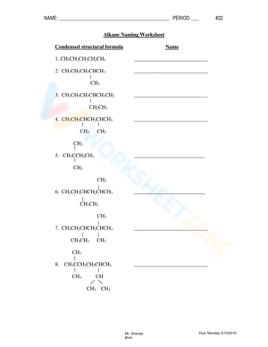 Naming Alkanes worksheets Naming Alkanes worksheets