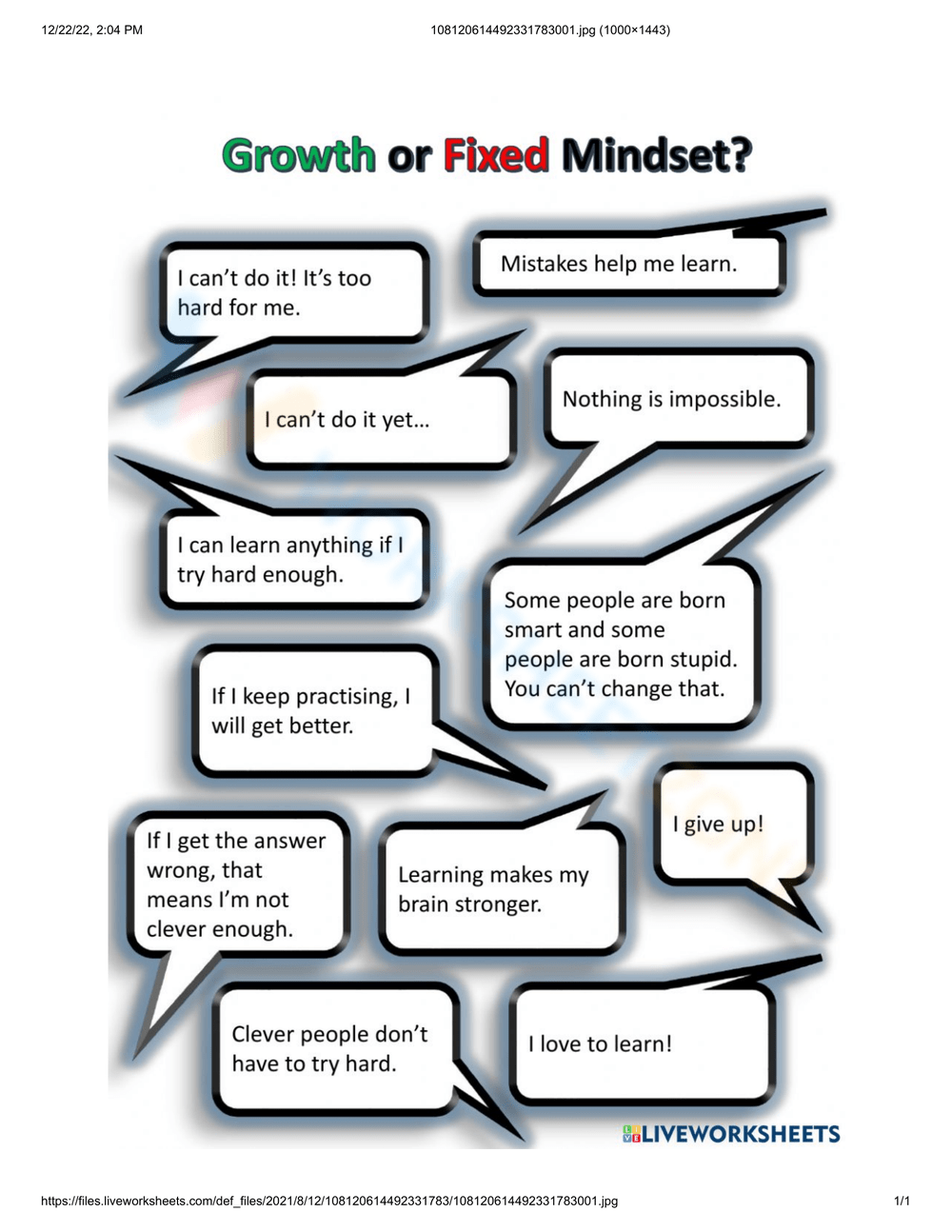 Free Printable Growth Mindset Worksheets For All Ages