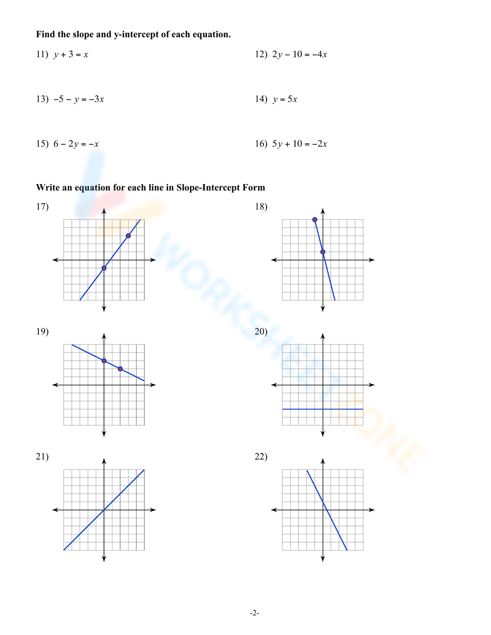 homework 2 standard & slope intercept form answer key