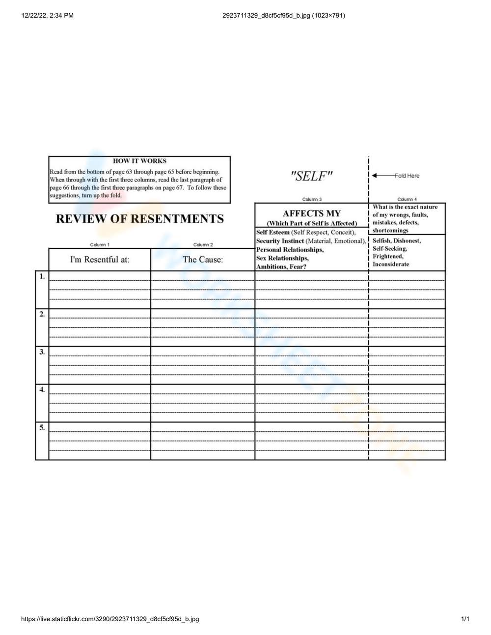 4th Step Worksheet