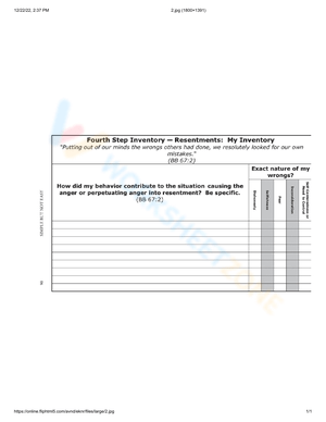 4th Step worksheets