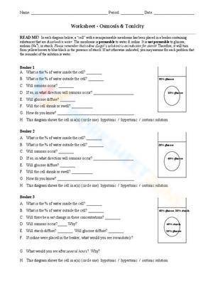 Osmosis and tonicity worksheets