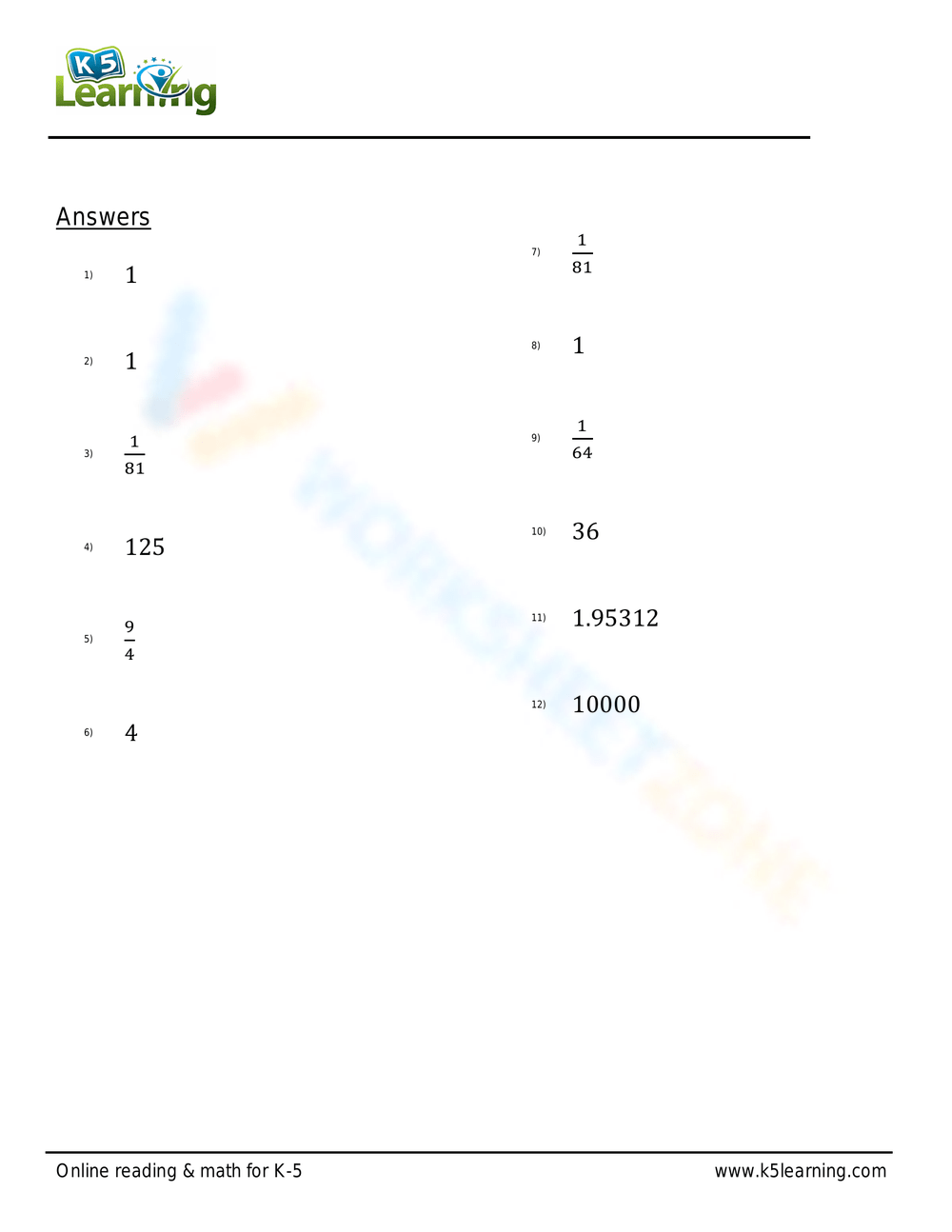 Negative Exponents Negative Number Worksheet