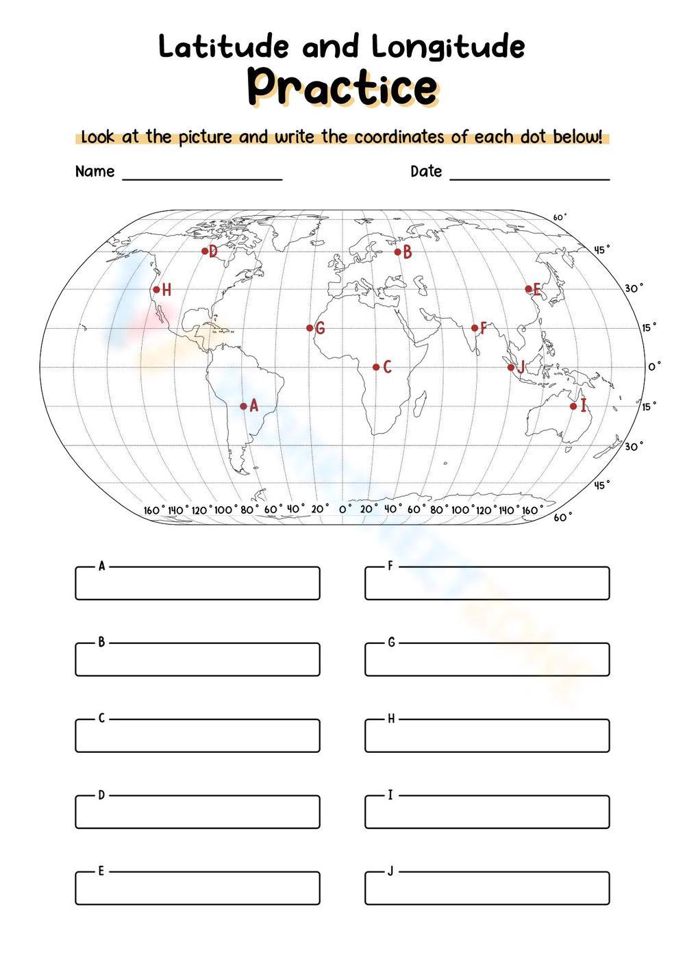 World Map With Longitude And Latitude Worksheet   Latitude And Longitude Practice W1000 H1413 Preview 0 