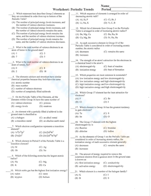 Periodic trends answers worksheets Periodic trends answers worksheets