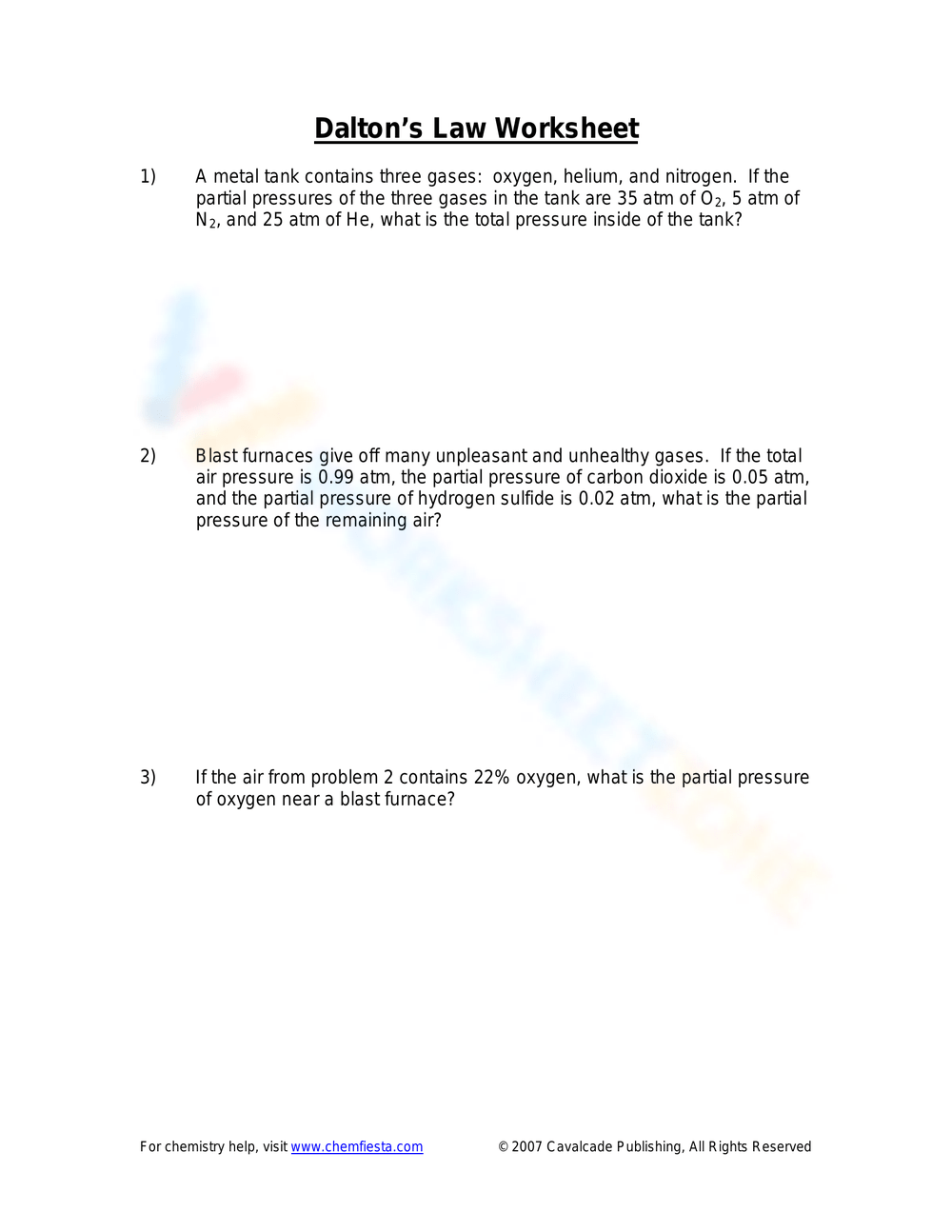 Dalton s law of partial pressure Worksheet Zone