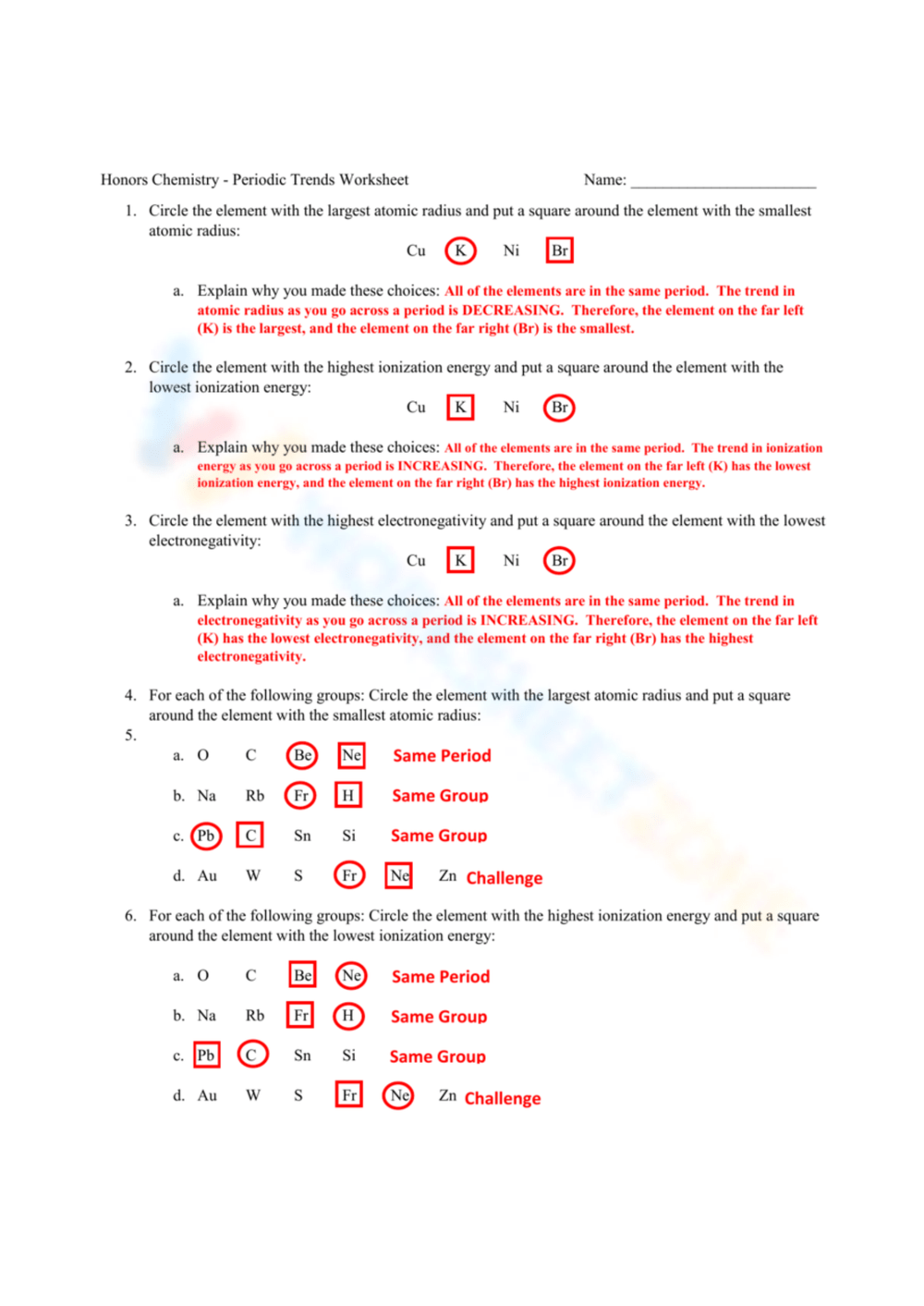 Worksheet Answers Of Periodic Trends