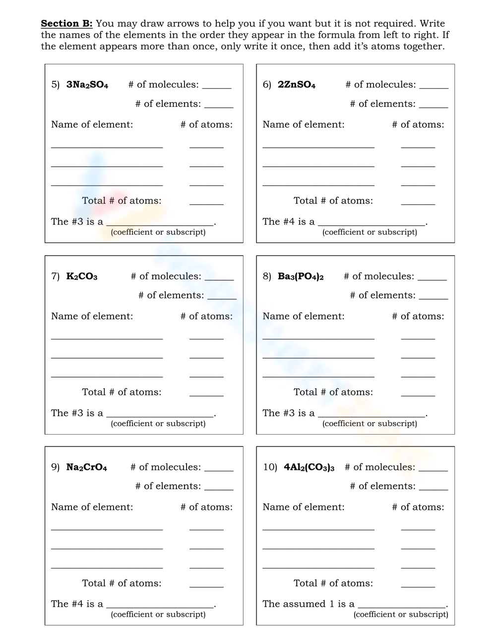 Counting Atoms Practice Worksheet