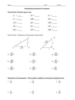 Rationalizing The Denominator worksheets