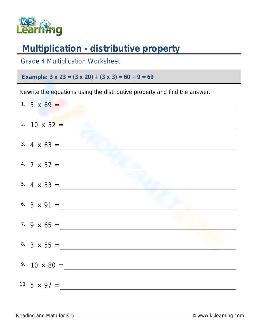 Multiplication Distributive Property Worksheet