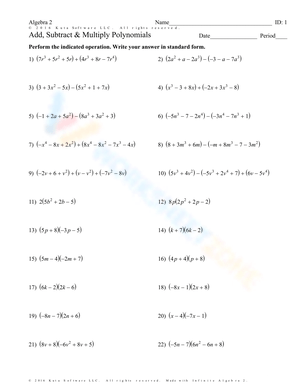 Multiplying Polynomials: Practice Problems Worksheets