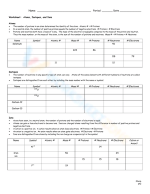 Free Printable Atoms Isotopes and Ions Worksheets Free Printable Atoms Isotopes and Ions Worksheets