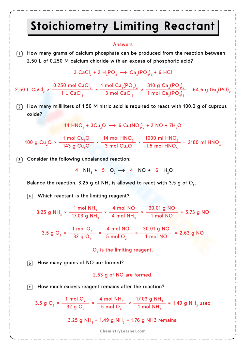 Free PrintableLimiting Reactant Worksheets For Students