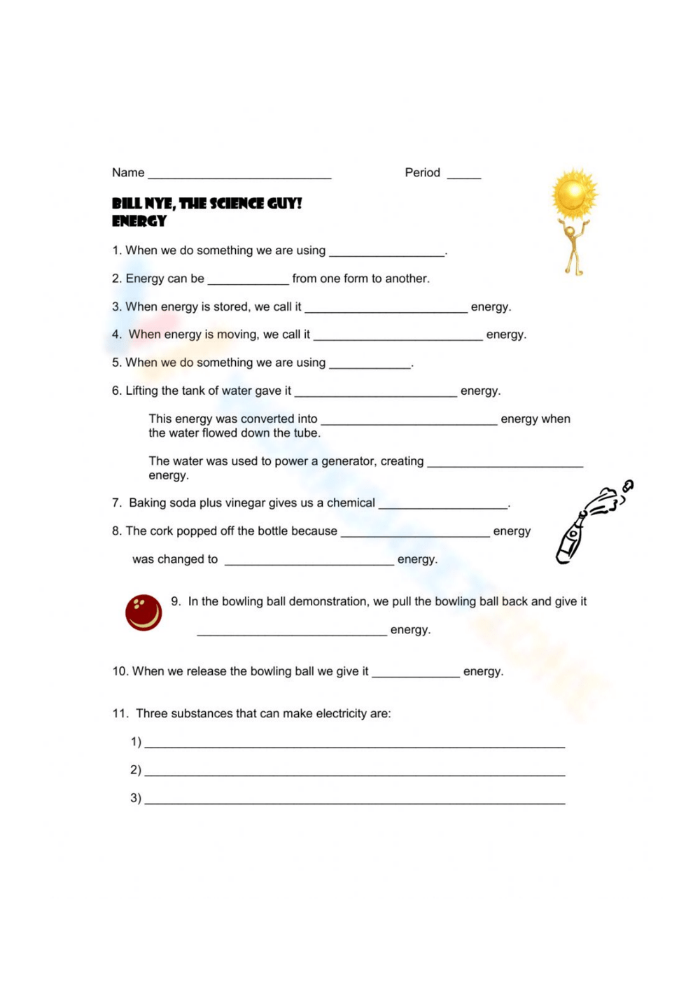 Free Printable Bill Nye Motion Worksheets for Students