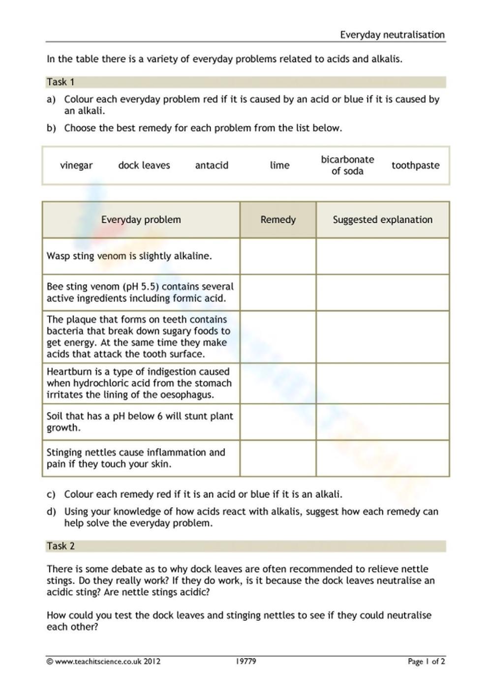 Free Printable Neutralization Reactions Worksheets Free Printable Neutralization Reactions Worksheets