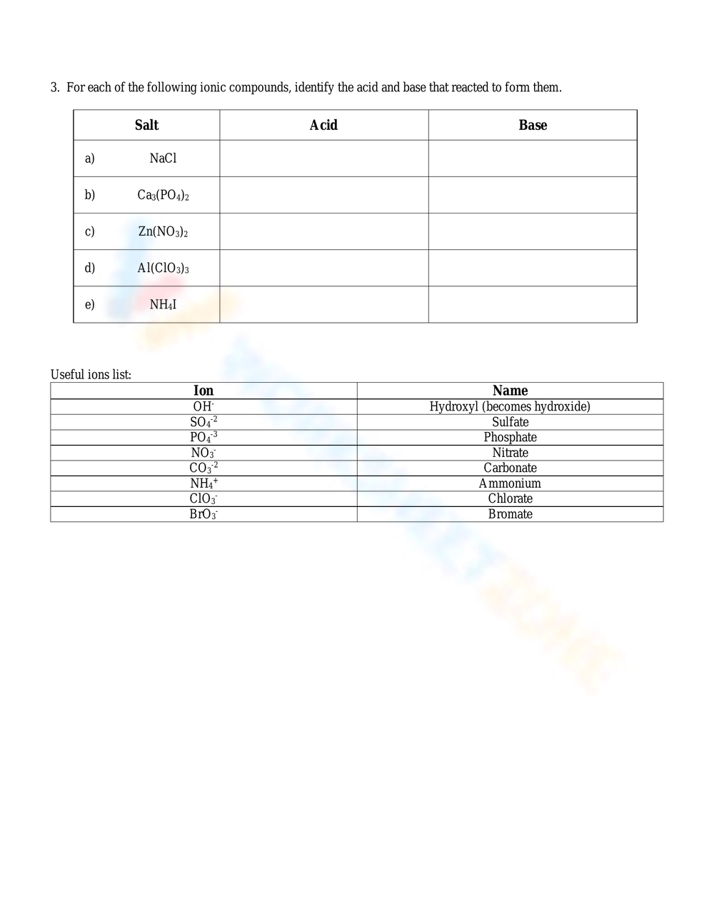 Free Printable Neutralization Reactions Worksheets Free Printable Neutralization Reactions Worksheets
