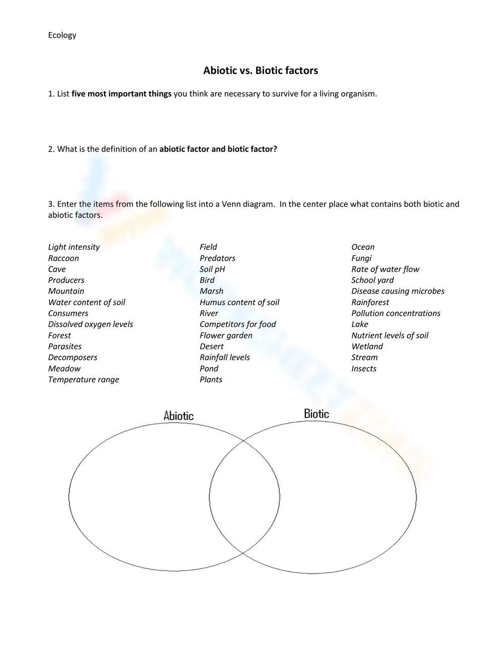 biotic and abiotic venn diagram