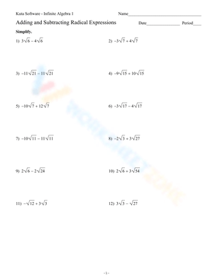 Free Adding and Subtracting Radicals Worksheets