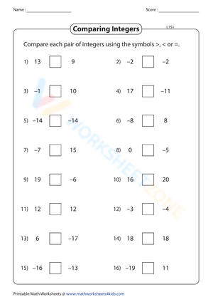 Comparing Integers Practice: Number Comparison Worksheets