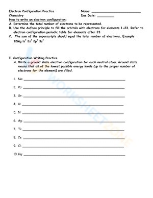 Electron Configuration Practice: Chemistry Worksheets