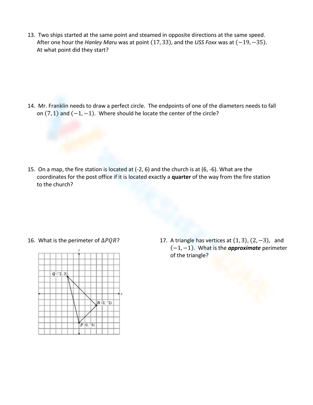 Distance and Midpoint Word Problems