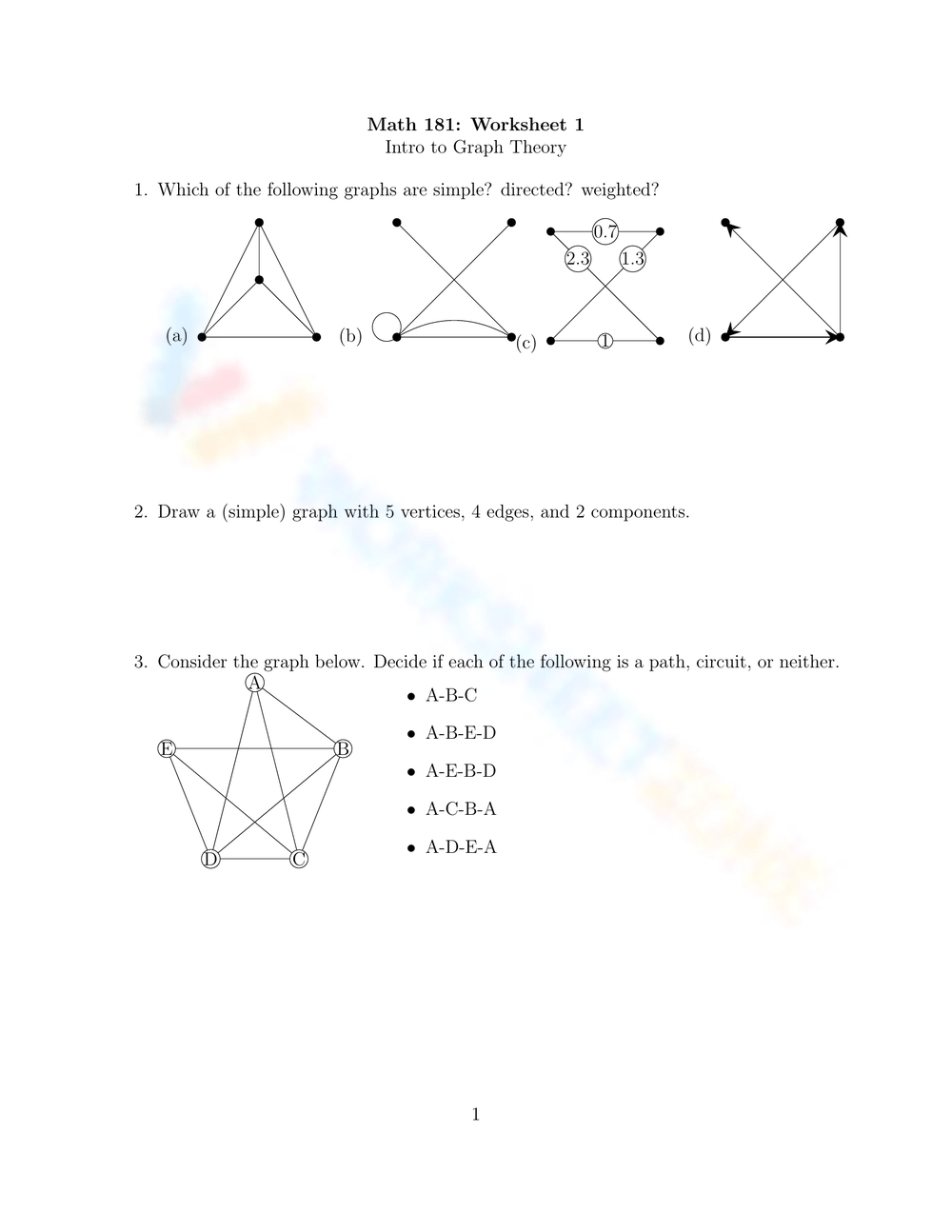 Graph Theory Worksheet Answers