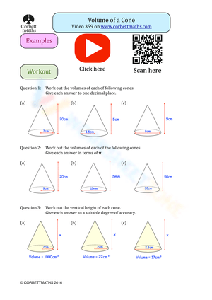 Volume of a cone worksheet 1