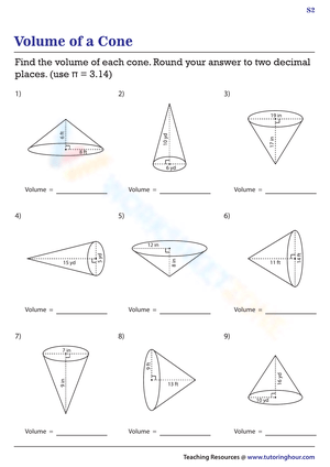 Volume of a cone worksheet 3